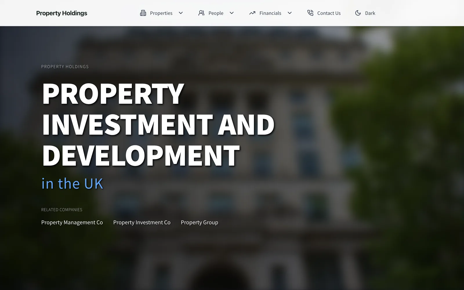 Home page for the holding company.