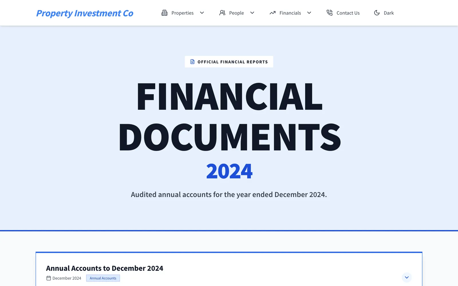 A financial documents page with audited annual accounts for 2024.